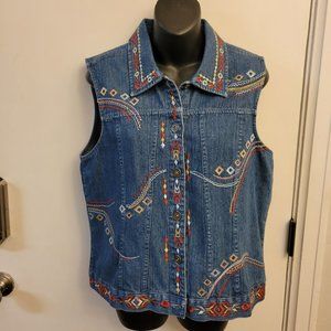 Christopher and Banks Color Embroidered Jean Vest